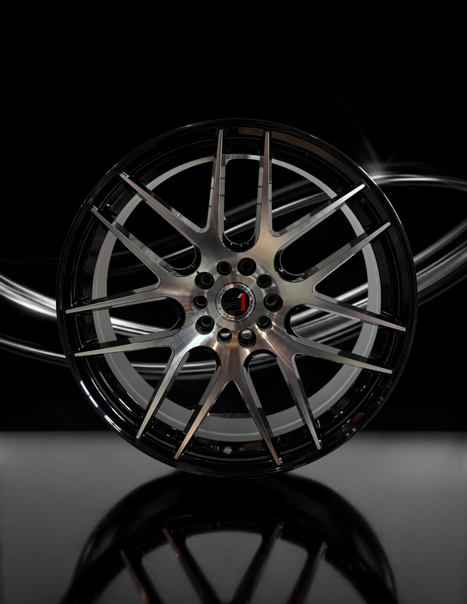 SPEC-1 SP-65 GLOSS BLACK & MACHINED 20X8.5 5X4.5/5X4.75