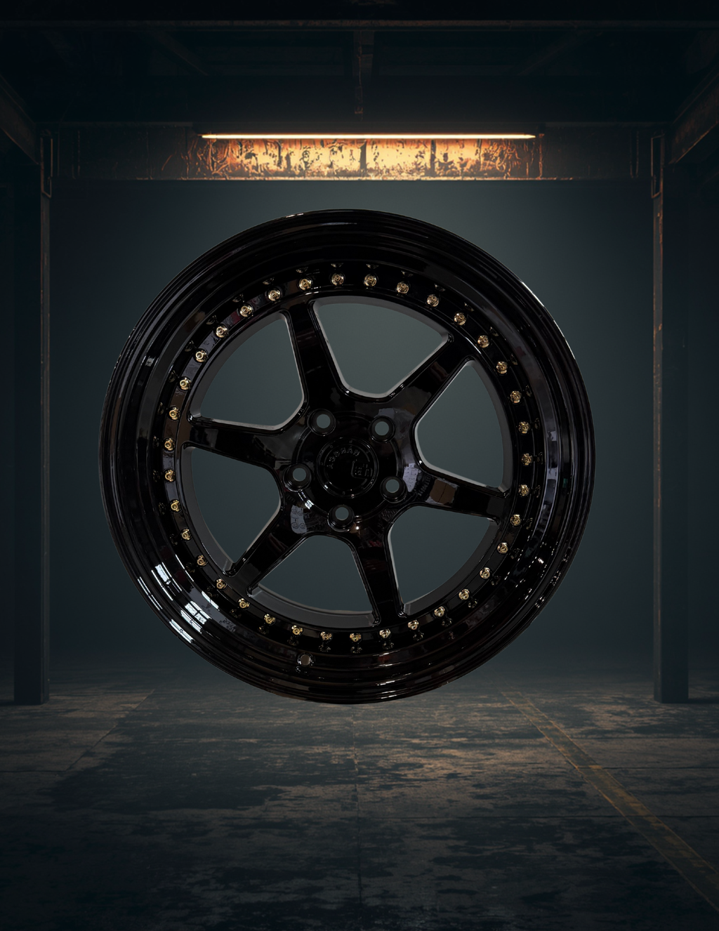 AODHAN-DS09 GLOSS BLACK/GOLD RIVETS 18X10.5 DUAL PHASE FORGING CONSTRUCTION (stagger set)