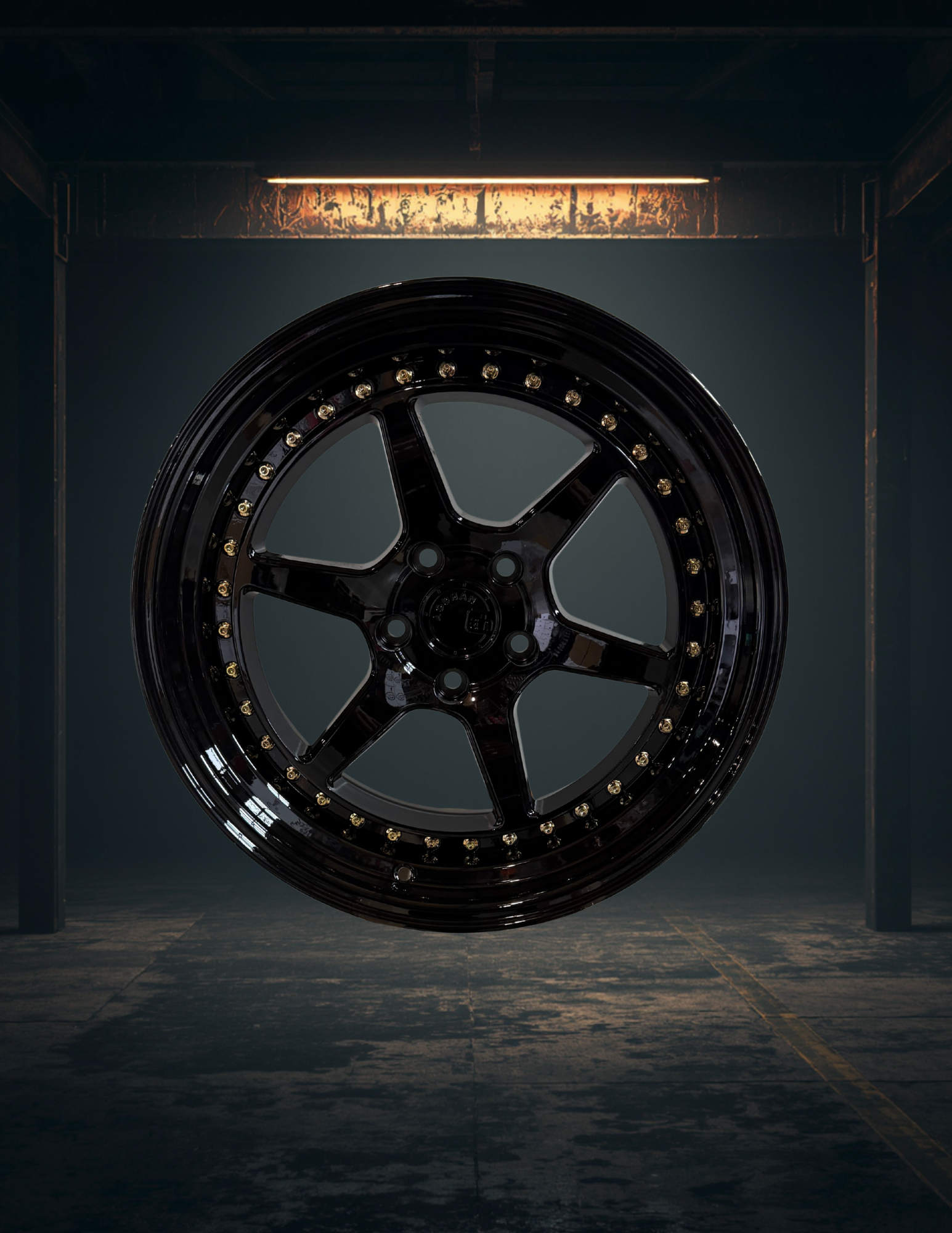 AODHAN-DS09 GLOSS BLACK/GOLD RIVETS 18X10.5 DUAL PHASE FORGING CONSTRUCTION (stagger set)
