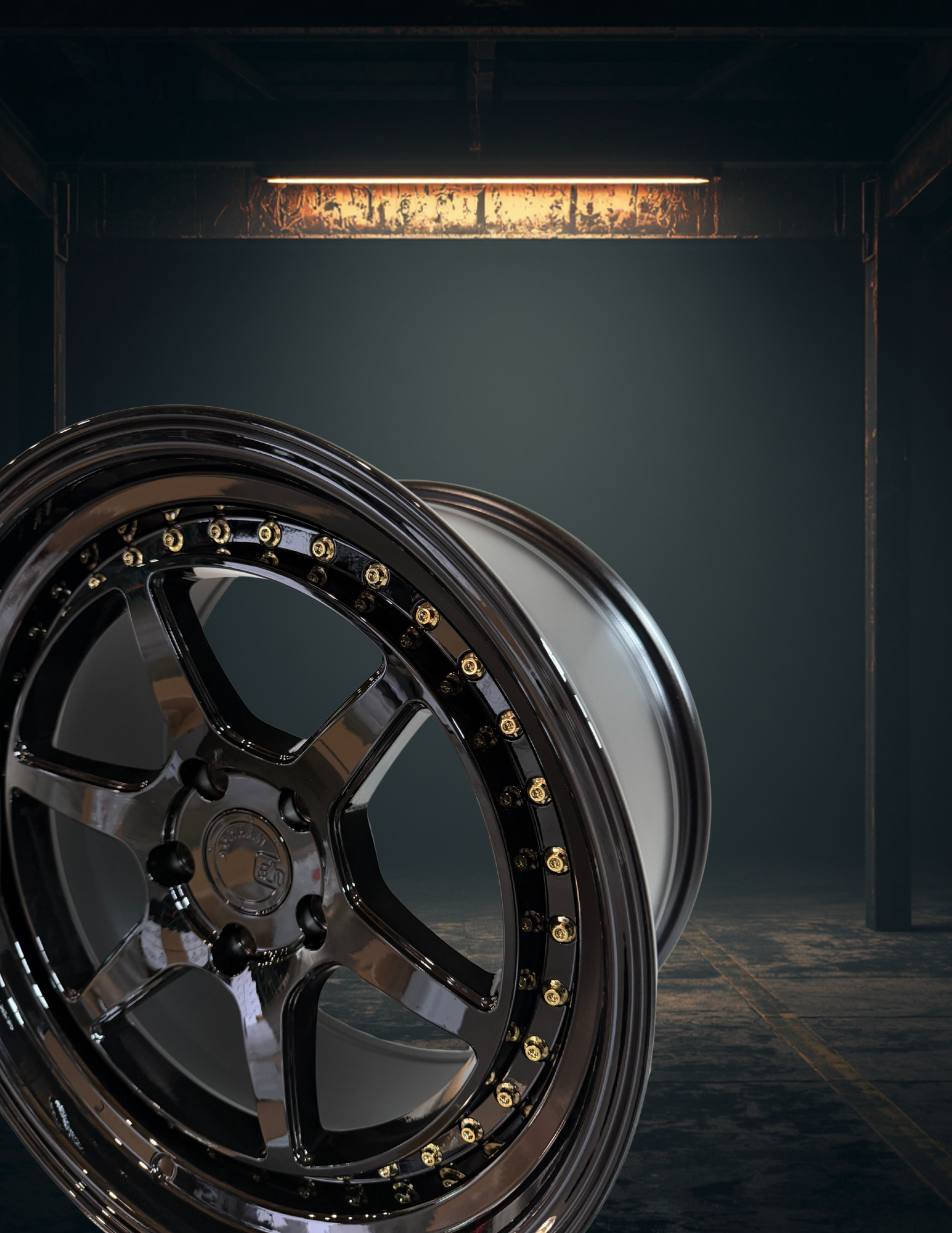 AODHAN-DS09 GLOSS BLACK/GOLD RIVETS 18X10.5 DUAL PHASE FORGING CONSTRUCTION (stagger set)