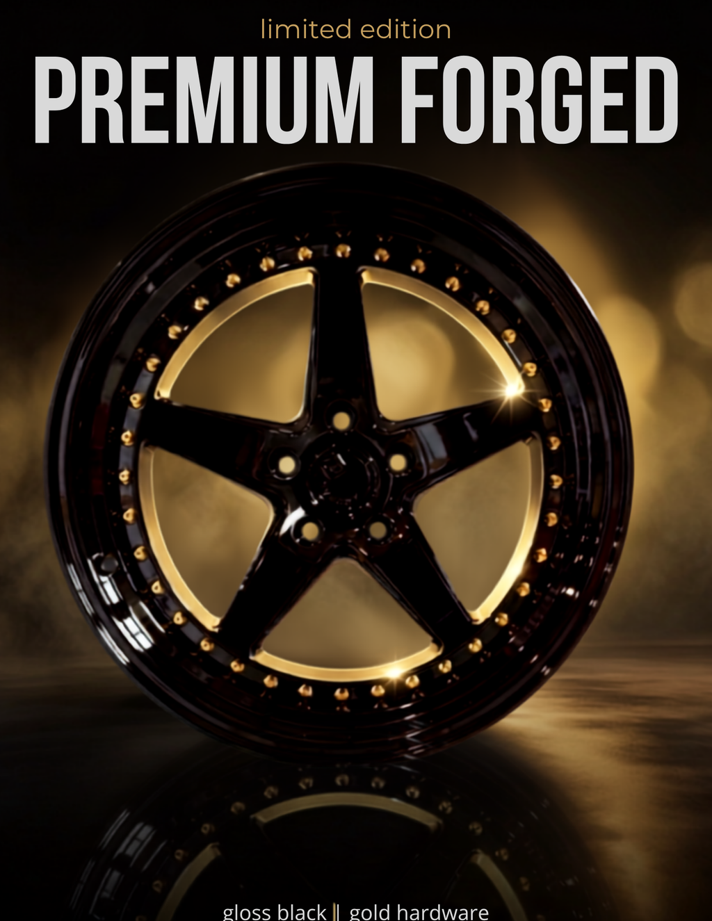 AODHAN-DS05 GLOSS BLACK W/GOLD RIVETS 18X10.5 5X4.5 (stagger set)