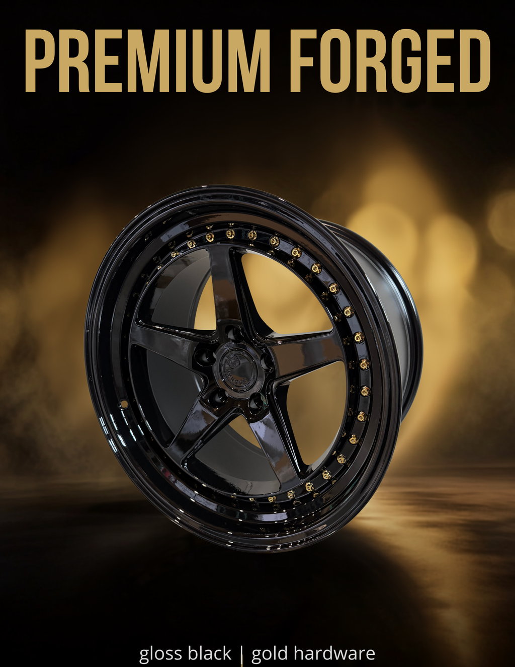 AODHAN-DS05 GLOSS BLACK W/GOLD RIVETS 18X10.5 5X4.5 (stagger set)