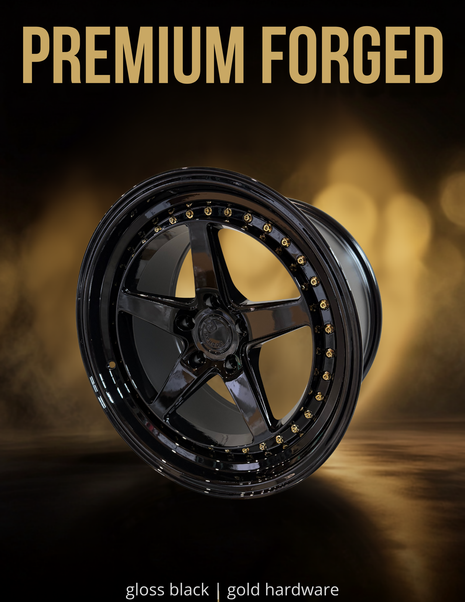 AODHAN-DS05 GLOSS BLACK W/GOLD RIVETS 18X10.5 5X4.5 (stagger set)