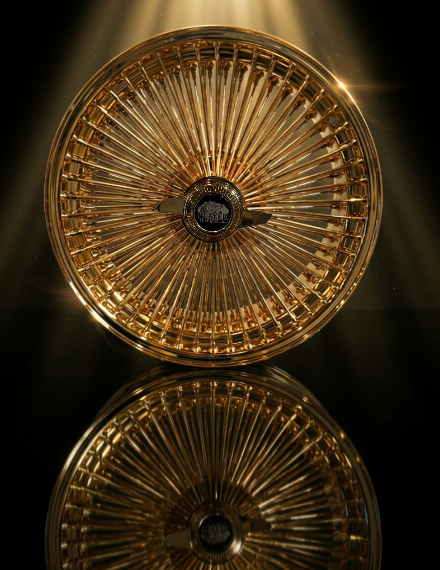 PLAYER WIRE WHEEL 14X7 REVERSE ALL GOLD 100 SPOKES