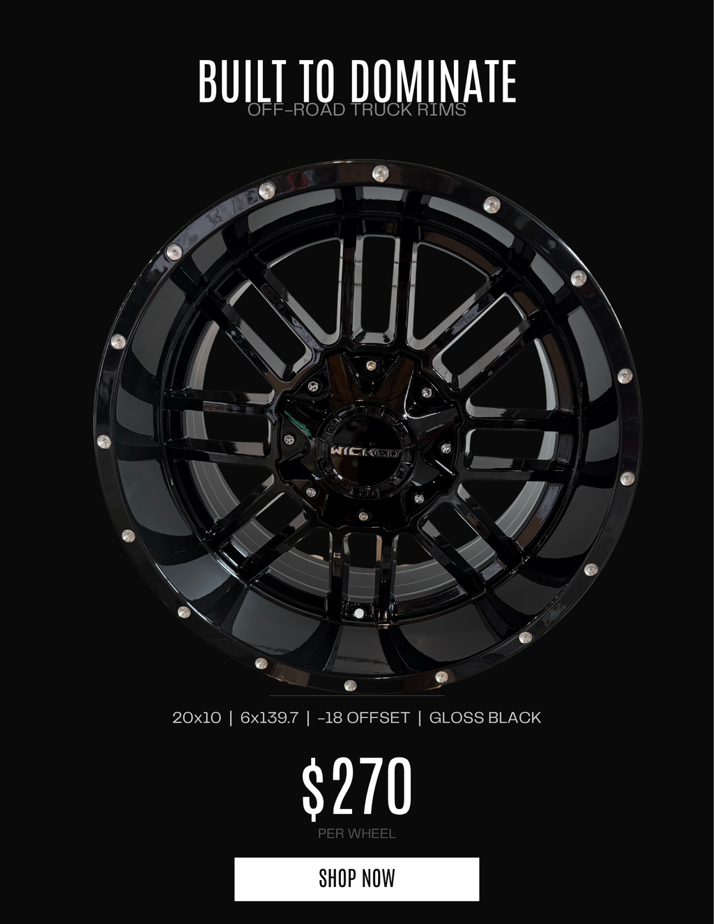 WICKED-OFFROAD W826 GLOSS BLACK 20X10 6X135/6X139.7