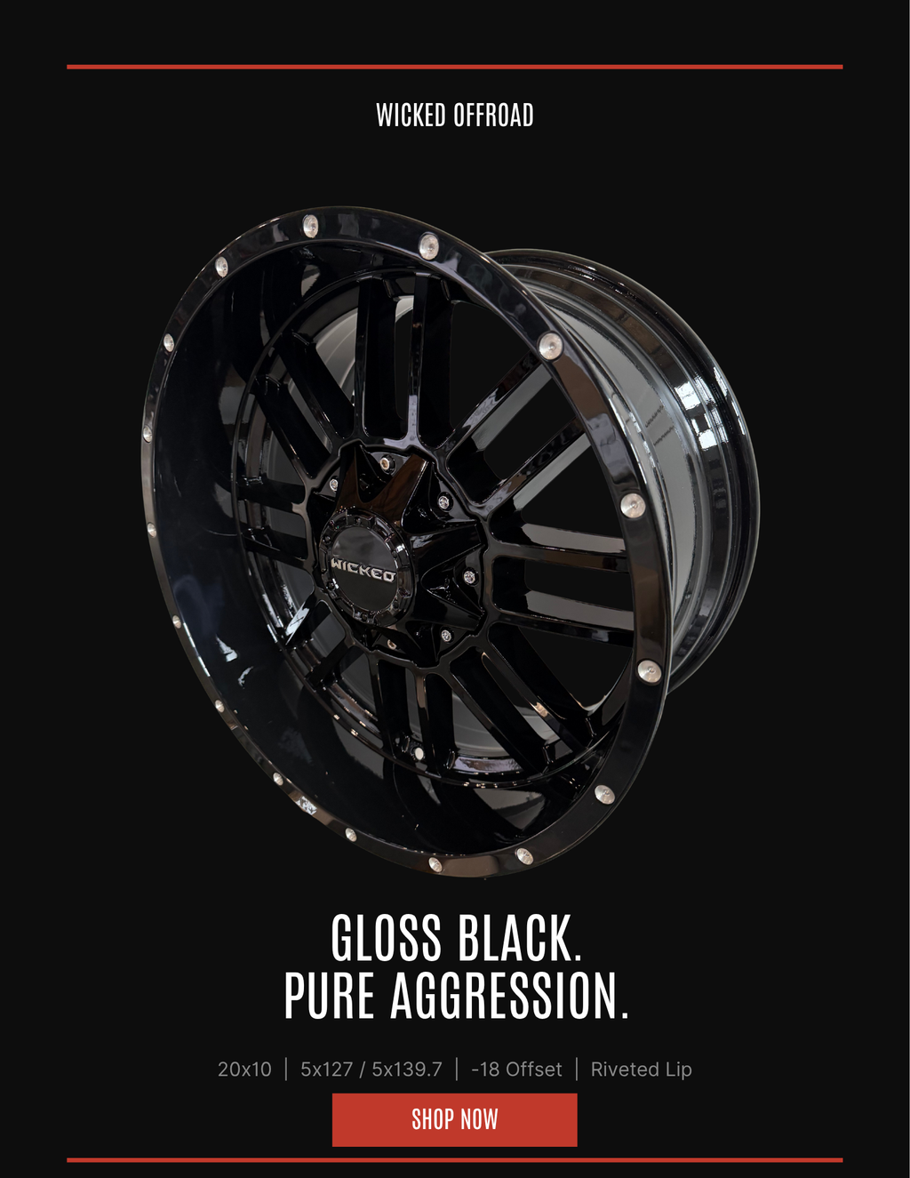 WICKED-OFFROAD W826 GLOSS BLACK 20X10 6X135/6X139.7